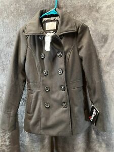 NWT! Delia's Thinsulate Insulation Women's Long Wool Pea Coat Black Size S