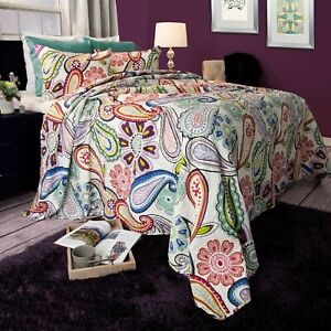 Paisley Floral Reversible Quilted Blanket Bedspread Twin Queen King