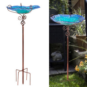 31.1” Glass Bird Bath And Bird Feeder Outdoor Outside Flower Pattern for Garden