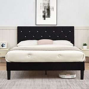 Upholstered Bed Frame Twin Queen Full Size Platform with Button Tufted Headboard