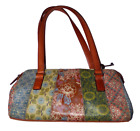 Vintage 90s FOSSIL Tote dr Bag Patchwork Floral Print Leather Handbag satchel