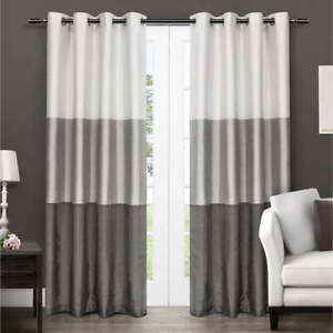 New ListingCurtains Chateau Striped Faux Silk Grommet Top Curtain Panel Pair