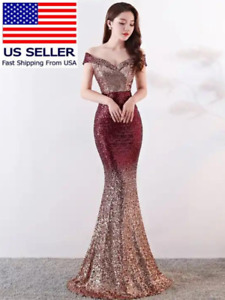 Elegant Glitter Gradual Change Sequin Slim Mermaid Evening Gown Prom Dress