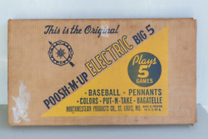 New ListingVintage POOSH-M-UP Baseball Pinball Game with Box  Lights Up   Plays 5 Games