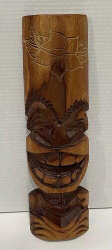 Hand Carved Wood Hawaiian TIKI God Statue 15” Artist Signed