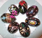 7 PC. Lot VTG Ukrainian Wooden Pysanky Hand Painted Eggs 2.5