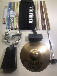 Drum Lot Sabian, Pro-Mark, Zildjian Vic-Firth Cymbal Sticks Bag Bell Percussion