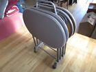 Set of 4 Vintage Cosco Folding TV Tray Oval Tables with Rolling Storage Rack