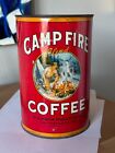 Rare 1931 Vintage Camp Fire Coffee Tin Can Blue Ribbon San Francisco Nice Cond