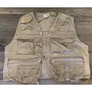 Vintage Orvis Mens Medium Fly Fishing Vest Tan Khaki Zip Up 24 Pockets Outdoor