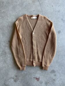 Vintage 70s Columbia Knitwear Mohair Tan Button Cardigan size Small, USA Made