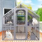 Large Cat House Outdoor Wooden Cat Enclosure Catio with Waterproof Cover