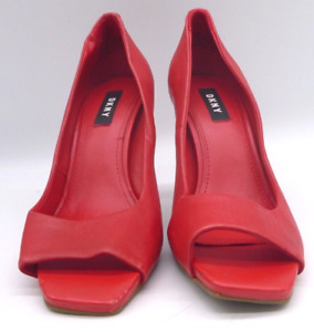 DKNY Red Leather Peep Toe Pumps Women's Size 7 M