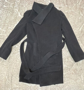 Nordstrom Love Tree Trench Long Jacket Black SZ Small Tie Waist Fleece Cute