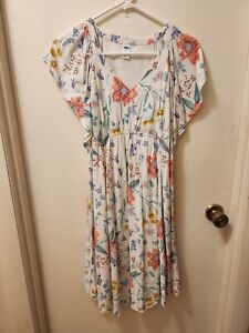 Old Navy XS White Floral Maternity Butterfly Sleeves V-neck Sun Dress
