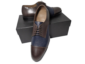 Saint Etienne  Mens  Blue & Brown Leather Cap-toe Derby Oxford Shoes US Size 9M