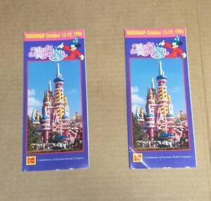 Walt Disney World Guide Map 1996 Magic Kingdom Lot Of 2 Kodak 25th Anniversary