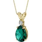 Oravo 14 Kt Yellow Gold Pear 1.75 cts Lab-Created Emerald Diamond Pendant
