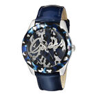 Guess Women's Blue Leopard Dial Patent Leather Band 39mm Watch
