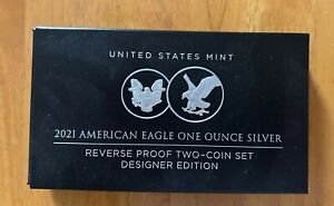 🔥American Eagle 2021 One Ounce Silver Reverse Proof Two-Coin Set Designer 21XJ
