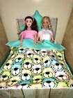 Barbie Doll Bed Bedding REVERSIBLE BLANKET & PILLOW SET Bear Dollhouse 1:6 size