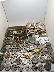 Huge Antique Waltham Pocket Watch Parts Lot
