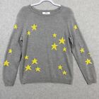 Magaschoni Cashmere Blend Sweater Womens L ( Runs Small) Gray Yellow Stars