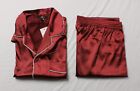 Luxurobes Men's Button Up Solid Silky Satin Pajama Set SG1 Burgundy Large NWT
