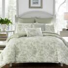 Laura Ashley Comforter Set 7-Pcs Cotton/Polyester Full/Queen Floral Toile Green