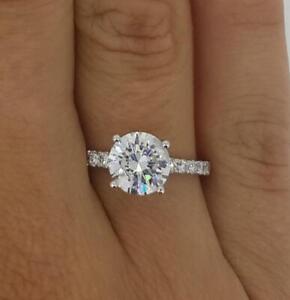2.25 Ct Pave 4 Prong Round Cut Diamond Engagement Ring VVS1 D Treated