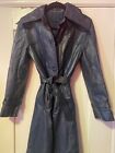 Midnight Blue Leather Vintage Trench with incredible oversized lapels (S-M)