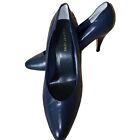 Women's Vintage Newport News Navy Blue Leather High Heel Pumps 7 Stiletto Shoes