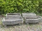 Vintage Old Four Garden Stone Troughs , Weathered Large 60cm Long Approx
