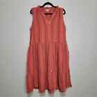 Sundace Orange Striped Gauzy Cotton Sleeveless Tiered Midi Dress Size Medium