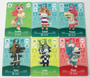 Animal Crossing amiibo Cards Wolf Lot 6 HP Skye Chief Freya Kyle Lobo Audie Card