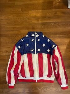 vintage 90s american flag nylon bomber jacket wind breaker SZ:XL