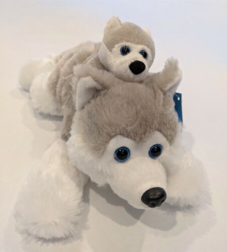 NEW Husky Dogs- Mom & Puppy Stuffed animal toy for kids; 13'' Gray & White plush