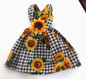 Vintage Barbie Size Sunflower Floral Dress w/Metal Snaps