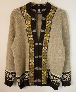 Vintage FJORD FASHION Wool CARDIGAN Sweater Womens 42 Large Norway Brown Tan