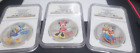 (3) 2014 SILVER NIUE $2 DISNEY CHARACTERS COLORIZED COIN NGC PF 70 Ultra Cameo