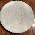Vintage White Imperial 3D Roses Milk Glass Round Cake Plate Pedestal Stand