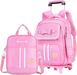 Rolling Backpack for Girls Cute Trolley Bags Primary School Bookbags with Wheels