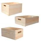 Wooden Crates with Handles | 3 Sizes | Plain Unpainted Natural Wood Storage Box