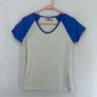 New York Laundry Short Sleeve Baseball TShirt Stretch Womens Medium White Blue