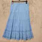 Choices Maxi Tiered Aline Skirt Womens Petite Medium Blue Crinkle Sequin Long