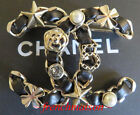2021 AUTHENTIC CHANEL No. 5 Gold CC Lucky PIN BROOCH Black Leather Crystal Pearl