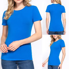 Women's Cotton Crew Neck Short Sleeve T-Shirt Stretch Slim Fit Top Plain