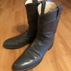 Justin 3025 USA Gray Leather Round Toe Roper Western Cowboy Boot Men Sz  10.5 A