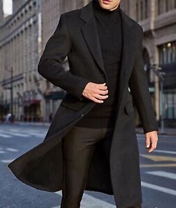 SOMTHRON Mens Casual Trench Coat Slim Fit Notched Collar Long Jacket Overcoat XL