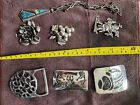 Sterling Silver 6 piece collection: native American pin brooch's, belt buckle